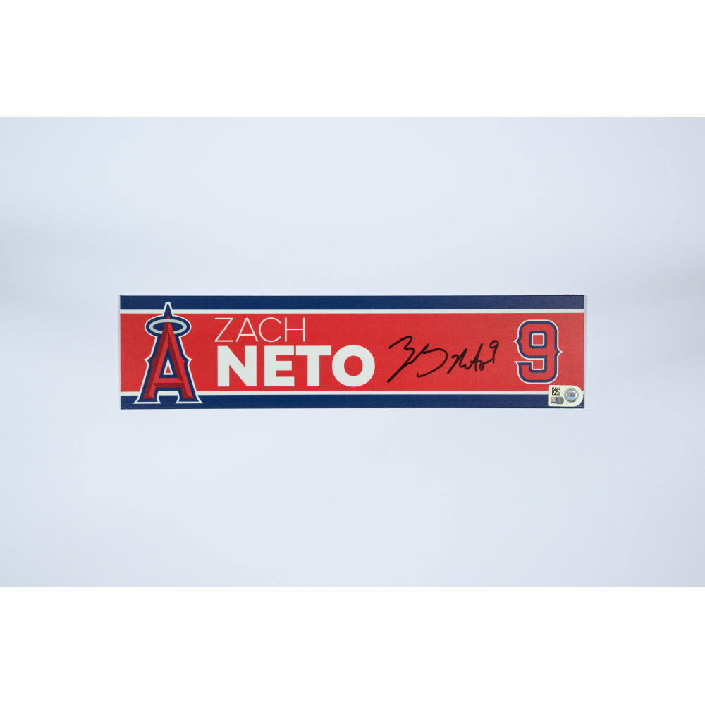 Zach Neto Game-Used & Autographed Locker Tag, Marked on 8/18/24