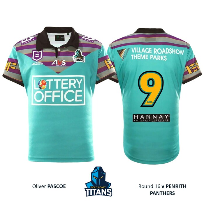 Photo of Oliver Pascoe #9 Gold Coast Titans 2026 Heritage Jersey