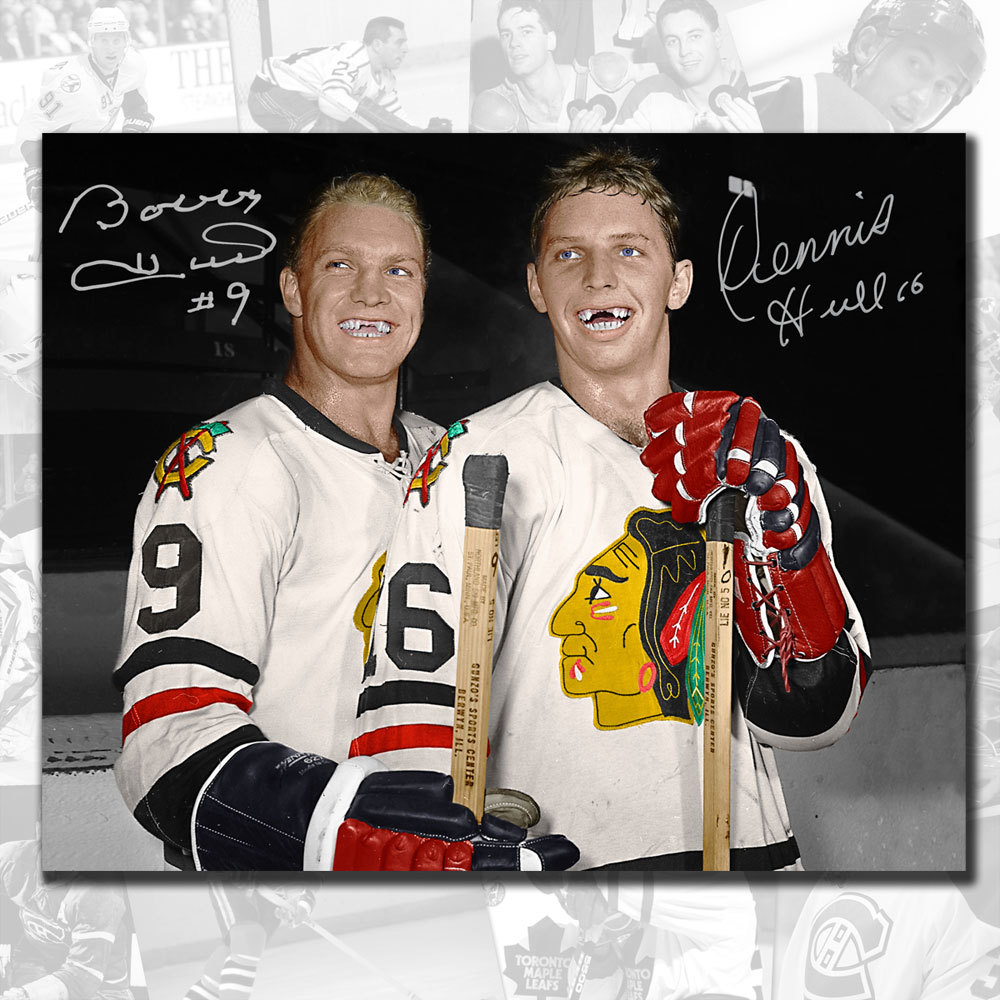 Bobby Hull & Dennis Hull Brothers Chicago Blackhawks Dual Autographed 16x20