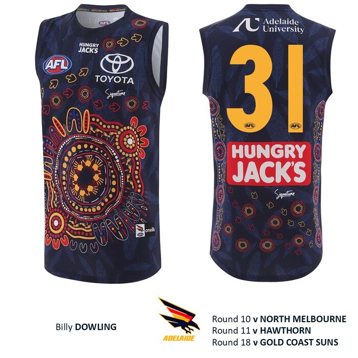 Photo of Billy Dowling #31 Adelaide Crows 2026 First Nations Guernsey
