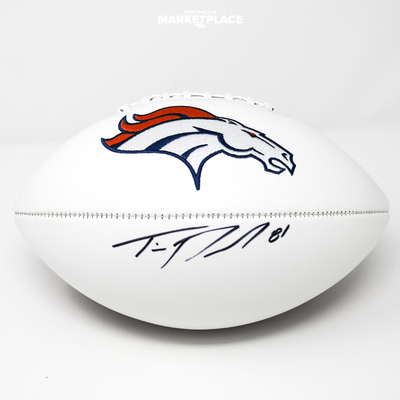 Tim Patrick Autographed White Panel Football