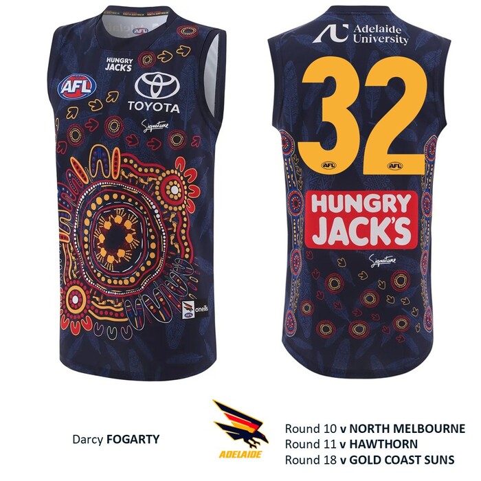 Photo of Darcy Fogarty #32 Adelaide Crows 2026 First Nations Match-Worn Guernsey