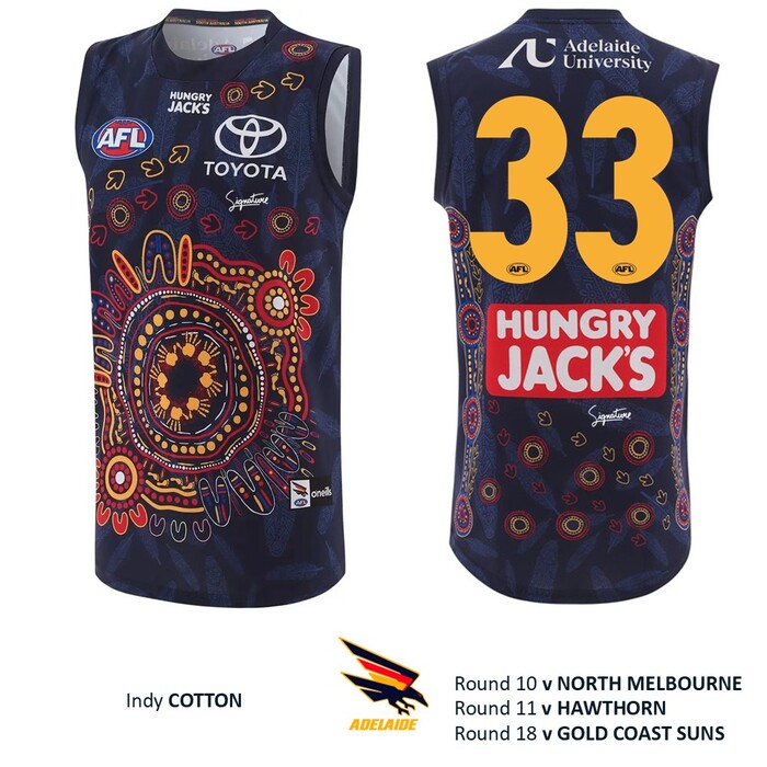 Photo of Indy Cotton #33 Adelaide Crows 2026 First Nations Player-Issue Guernsey