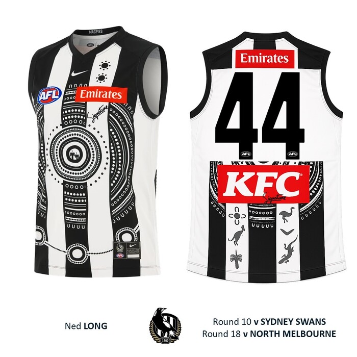 Photo of Ned Long #44 Collingwood 2026 Indigenous Match-Worn Guernsey