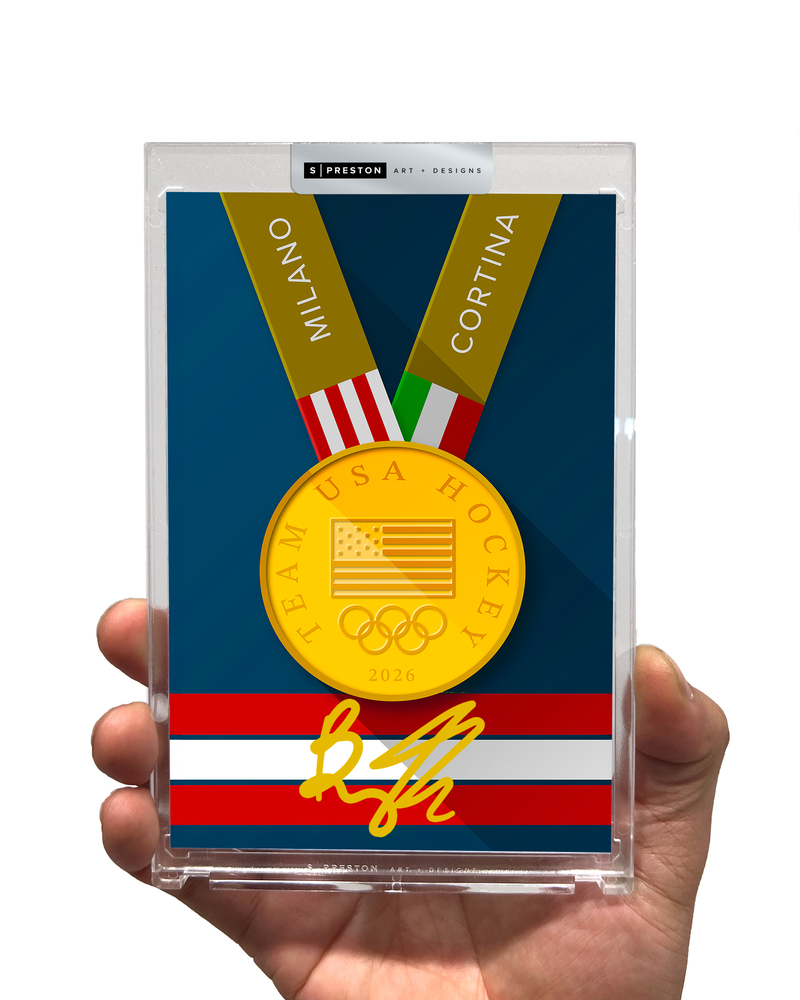 Minimalist Team USA Gold Medal Art Slab Autographed by Brady Tkachuk