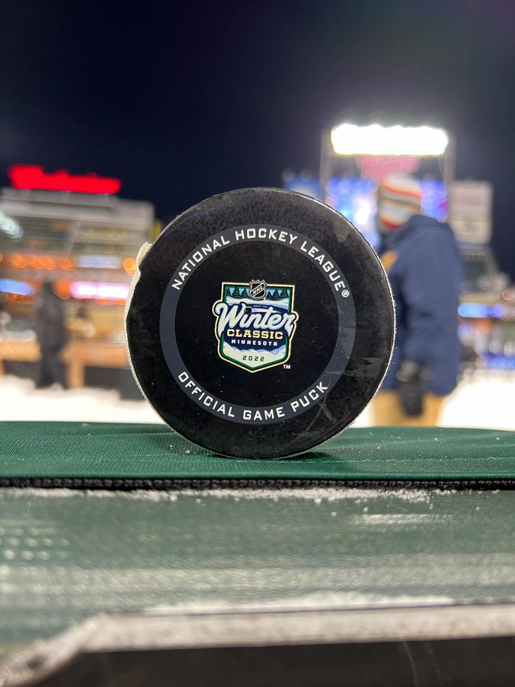 Minnesota Wild vs. St. Louis Blues Game-Used Puck from the 2022 NHL Winter Classic on January 1, 2022 - Used During the Third Period