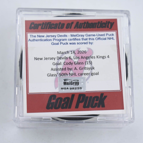 Image of Glass, Cody - New Jersey Devils - March 14, 2026 vs. Los Angeles Kings (Devils Logo)