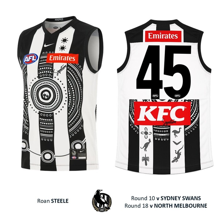 Photo of Roan Steele #45 Collingwood 2026 Indigenous Match-Worn Guernsey (Round 10)