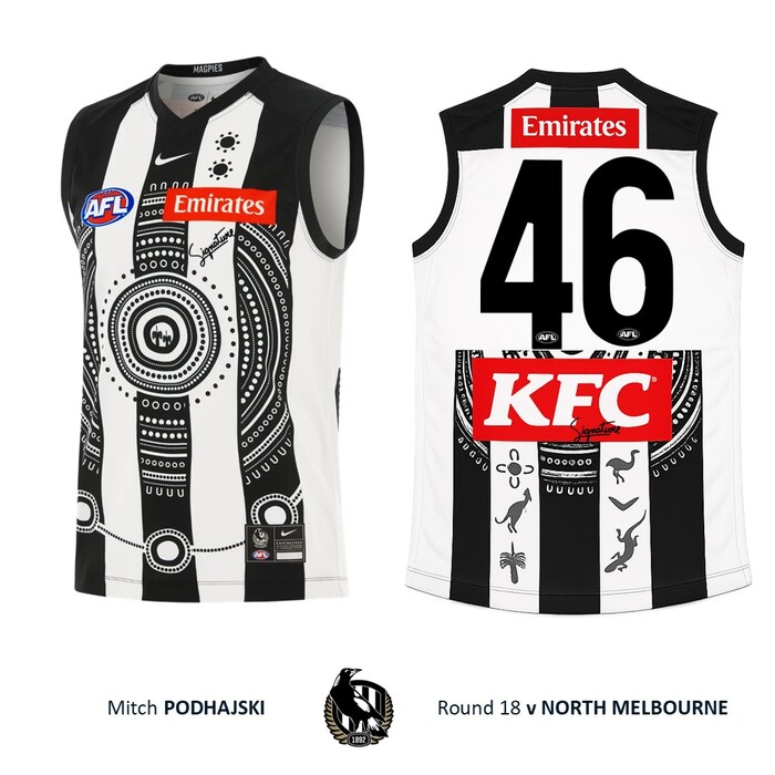 Photo of Mitch Podhajski #46 Collingwood 2026 Indigenous Player-Issue Guernsey
