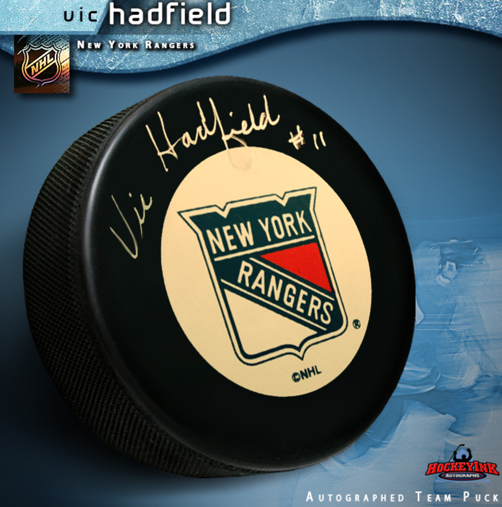 VIC HADFIELD Signed New York Rangers Puck