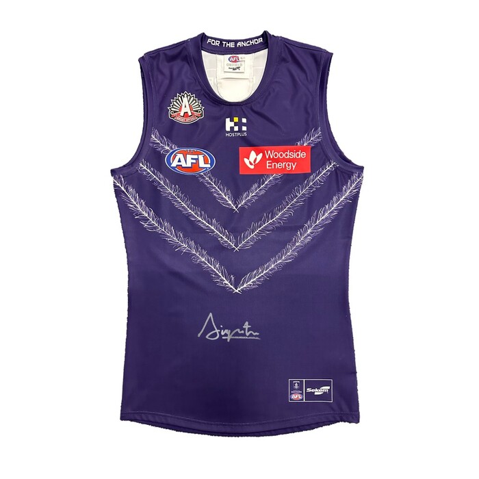 Isaiah Dudley #43 Fremantle 2025 Signed ANZAC Match-Worn Guernsey