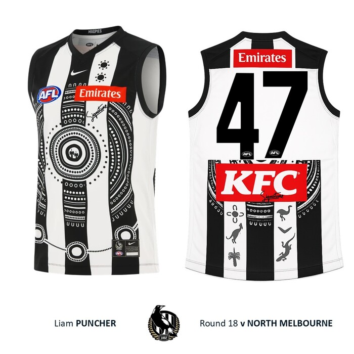 Photo of Liam Puncher #47 Collingwood 2026 Indigenous Match-Worn Guernsey