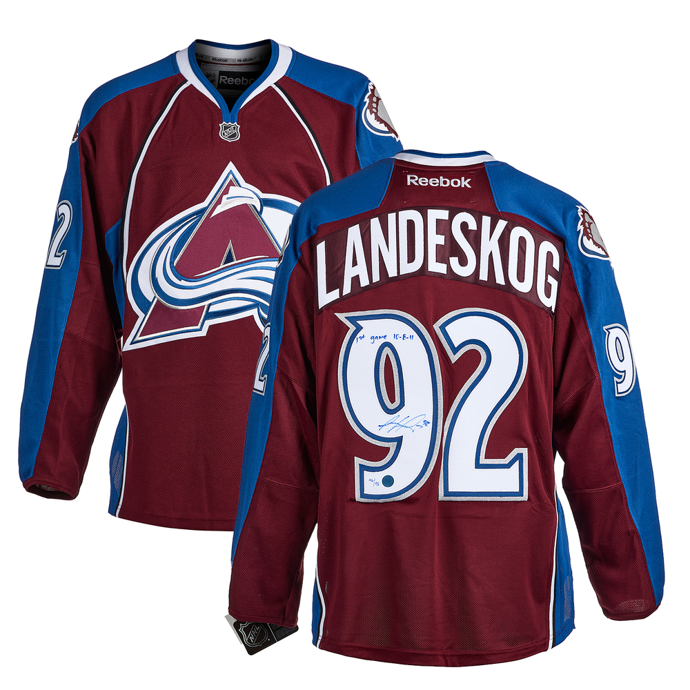 Gabriel Landeskog Colorado Avalanche Signed & Dated 1st Game Reebok Jersey #/92