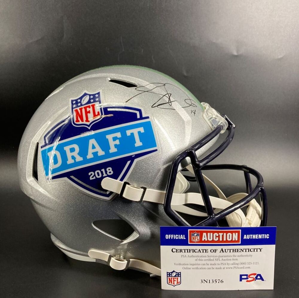 2018 football helmets nfl Saquon Barkley Autographed New York Giants Eclipse Black Full Size Aut  RSA point chinstrap with Cam NFL - Seahawks Sam Darnold