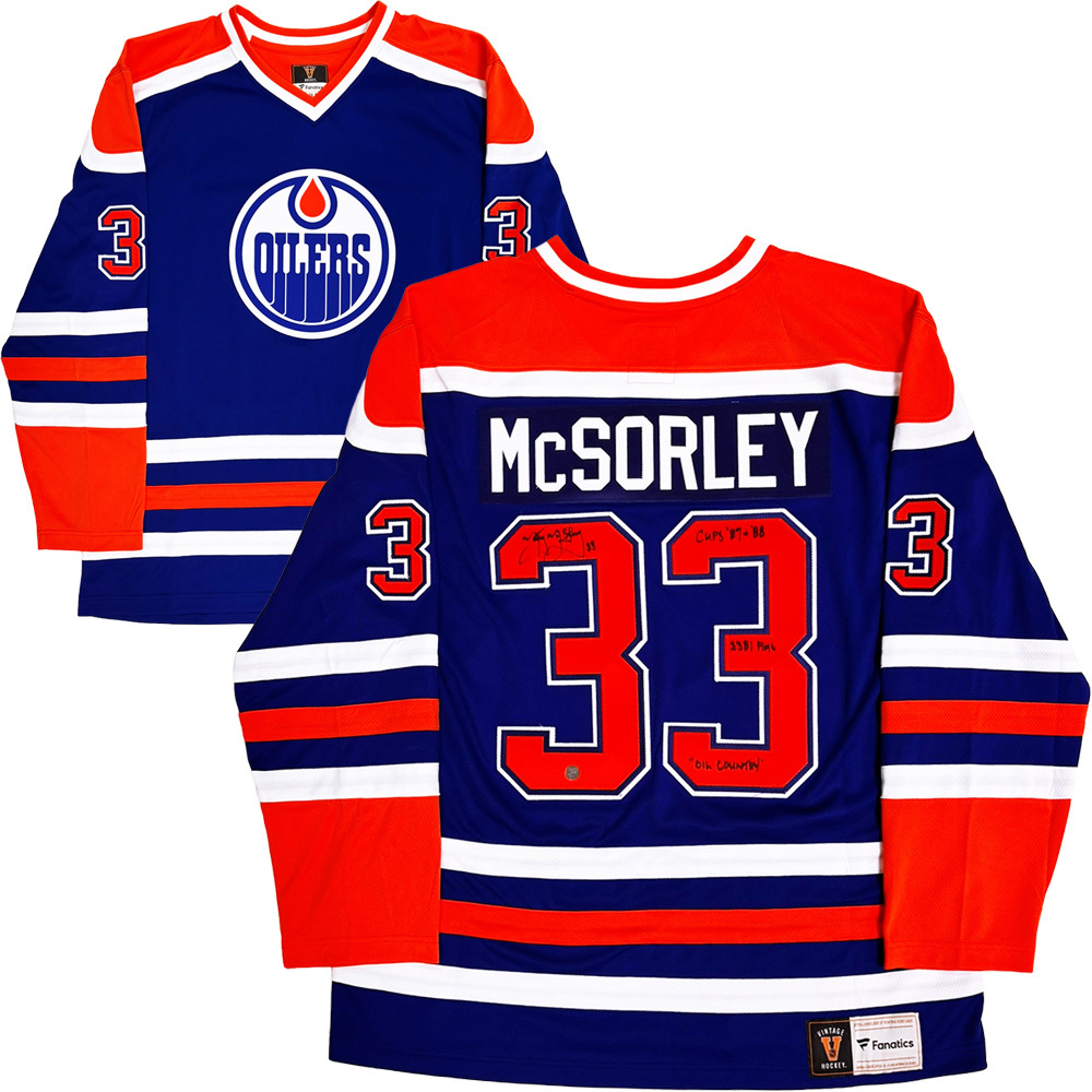 Marty McSorley Autographed Edmonton Oilers Fanatics Heritage Jersey w/Multiple Inscriptions