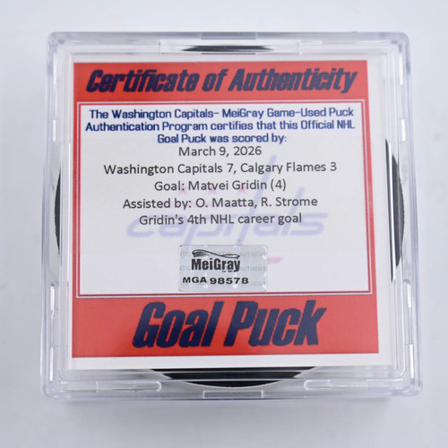 Image of Gridin, Matvei - Calgary Flames - March 9, 2026 at Washington Capitals (Capitals Logo)