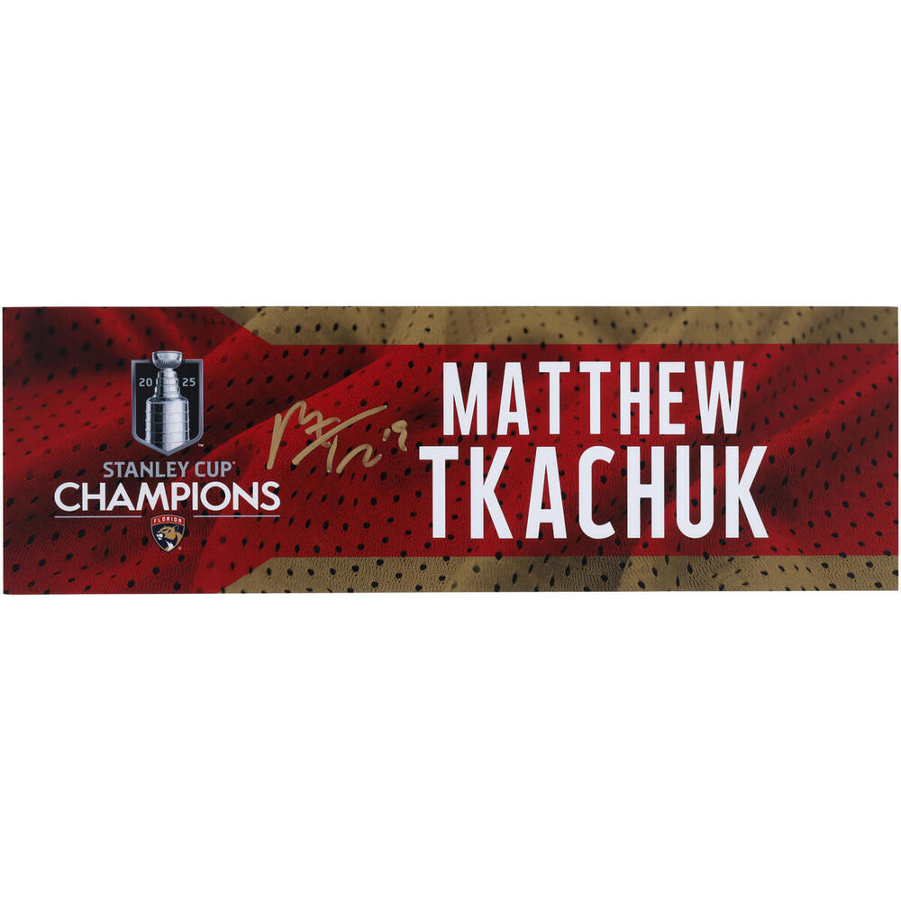 Matthew Tkachuk Florida Panthers Autographed 2025 Stanley Cup Champions Event-Used Nameplate - Used During the Stanley Cup Champions Signing 