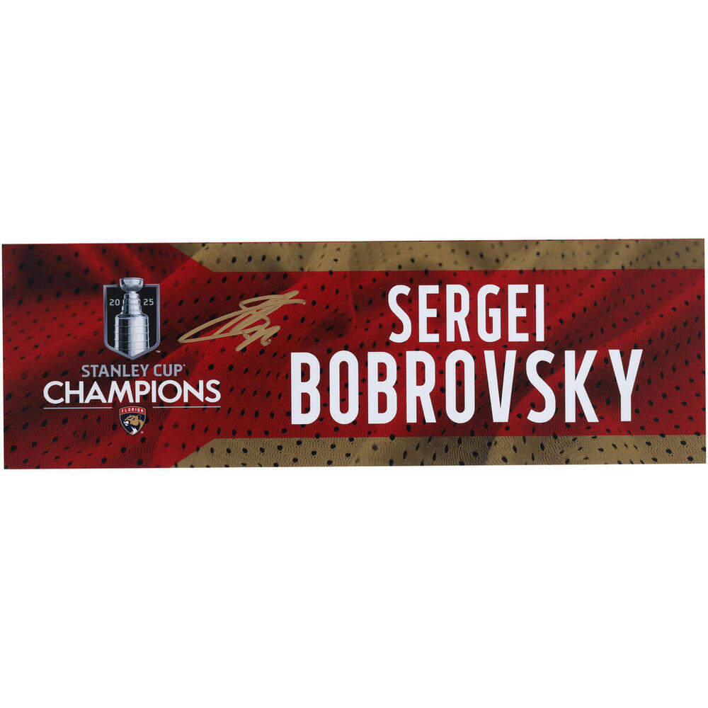 Sergei Bobrovsky Florida Panthers Autographed 2025 Stanley Cup Champions Event-Used Nameplate - Used During the Stanley Cup Champions Signing 