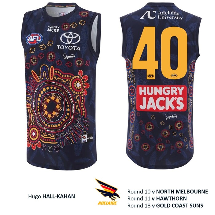Photo of Hugo Hall-Kahan #40 Adelaide Crows 2026 First Nations Player-Issue Guernsey