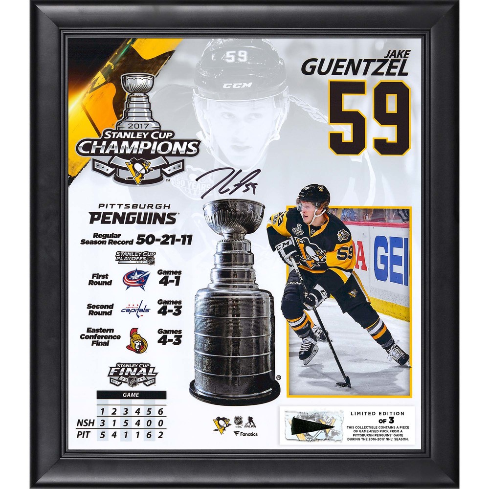 Jake Guentzel Pittsburgh Penguins Framed 2017 Stanley Cup Champions Autographed 15