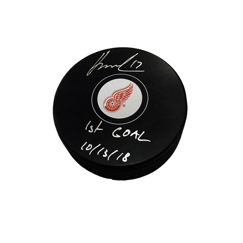 FILIP HRONEK Signed Detroit Red Wings Puck Inscribed 