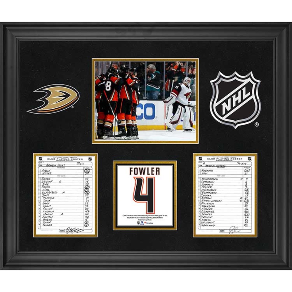 Anaheim Ducks Framed Original Line-Up Cards from October 3, 2019 vs. Arizona Coyotes - Cam Fowler Eventual Game-Winning Goal in 2019-20 Season Opener