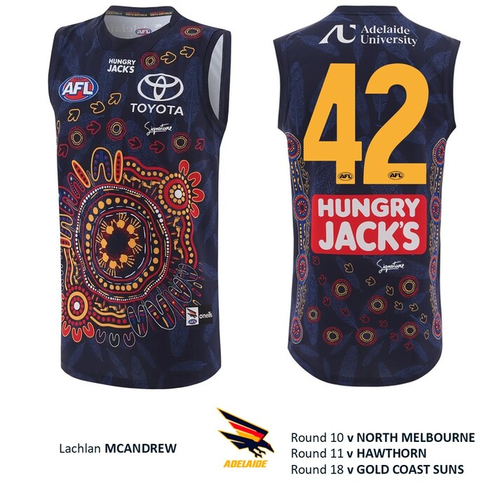Photo of Lachlan McAndrew #42 Adelaide Crows 2026 First Nations Match-Worn Guernsey