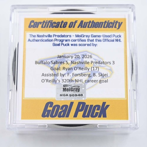 Image of O'Reilly, Ryan - Nashville Predators - January 20, 2026 vs. Buffalo Sabres (Predators Logo)