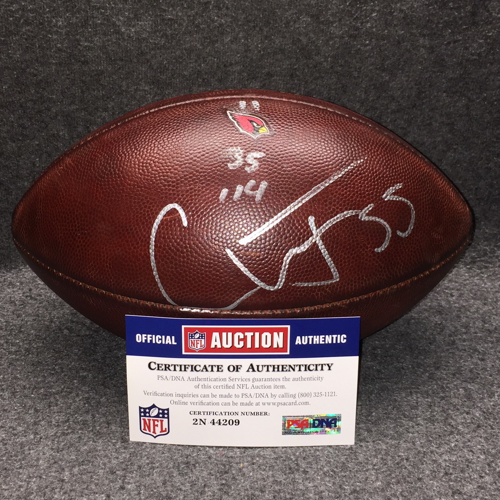 Crucial Catch - Cardinals Chandler Jones signed and game used football w/ Crucial Catch logo and Cardinals logo (October 15, 2017)