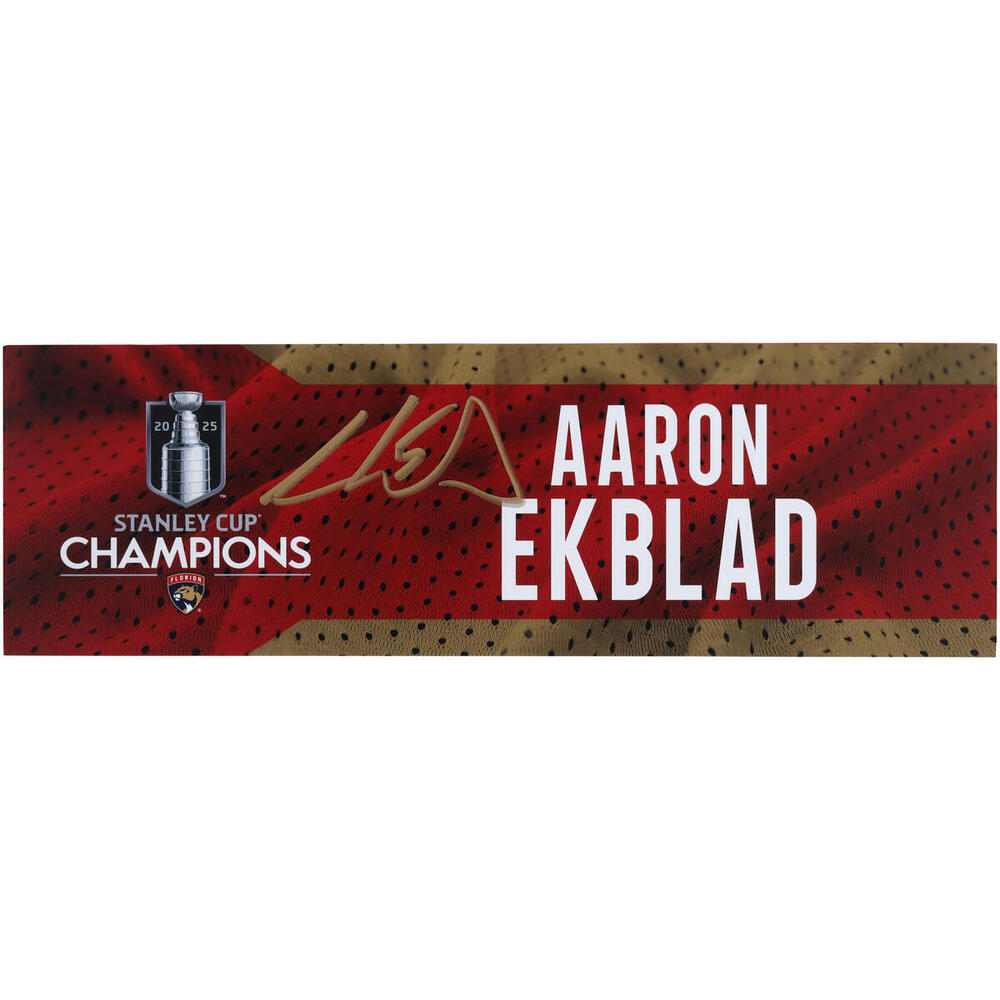 Aaron Ekblad Florida Panthers Autographed 2025 Stanley Cup Champions Event-Used Nameplate - Used During the Stanley Cup Champions Signing 