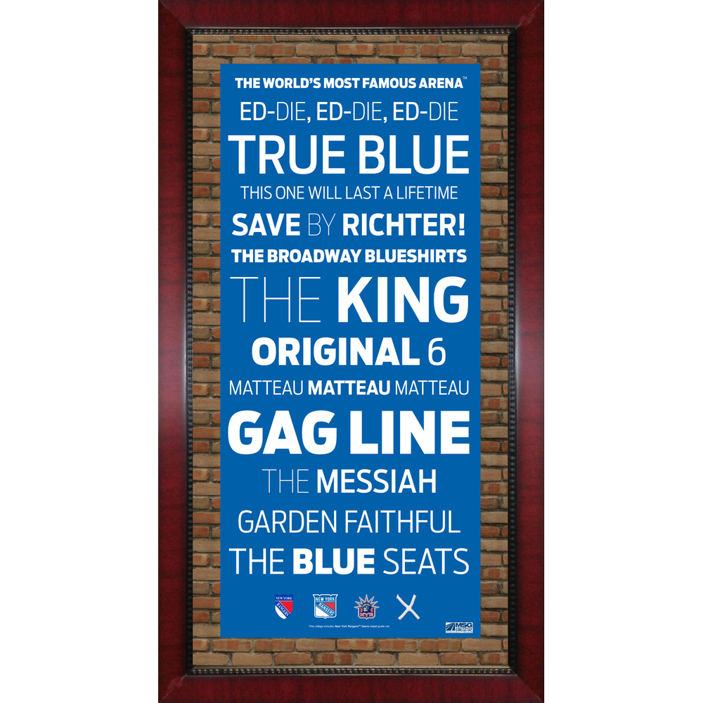 New York Rangers Subway Sign Framed 16x32 Photo w/Game Used Net Piece (Brick Background)