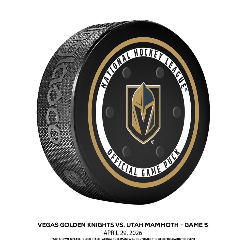 Vegas Golden Knights vs. Utah Mammoth Game-Used Puck from Game 5 of the First Round of the 2026 Stanley Cup Playoffs on April 29, 2026 - Pavel Dorofeyev (VGK) 4th Player in Franchise History with a Playoff Hat Trick, Knights Win in 2OT (Not a Goal Puck)