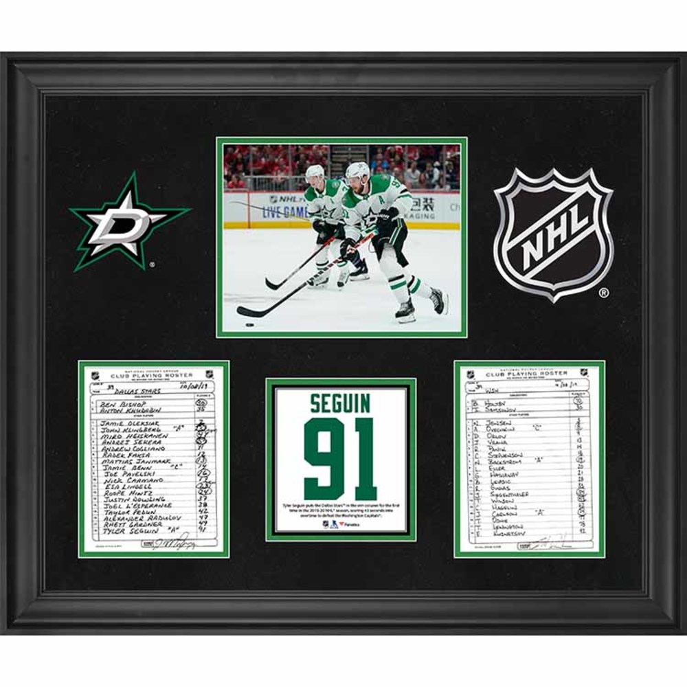 Dallas Stars Framed Original Line-Up Cards from October 8, 2019 vs. Washington Capitals - Tyler Seguin Scores Game-Winning Overtime Goal