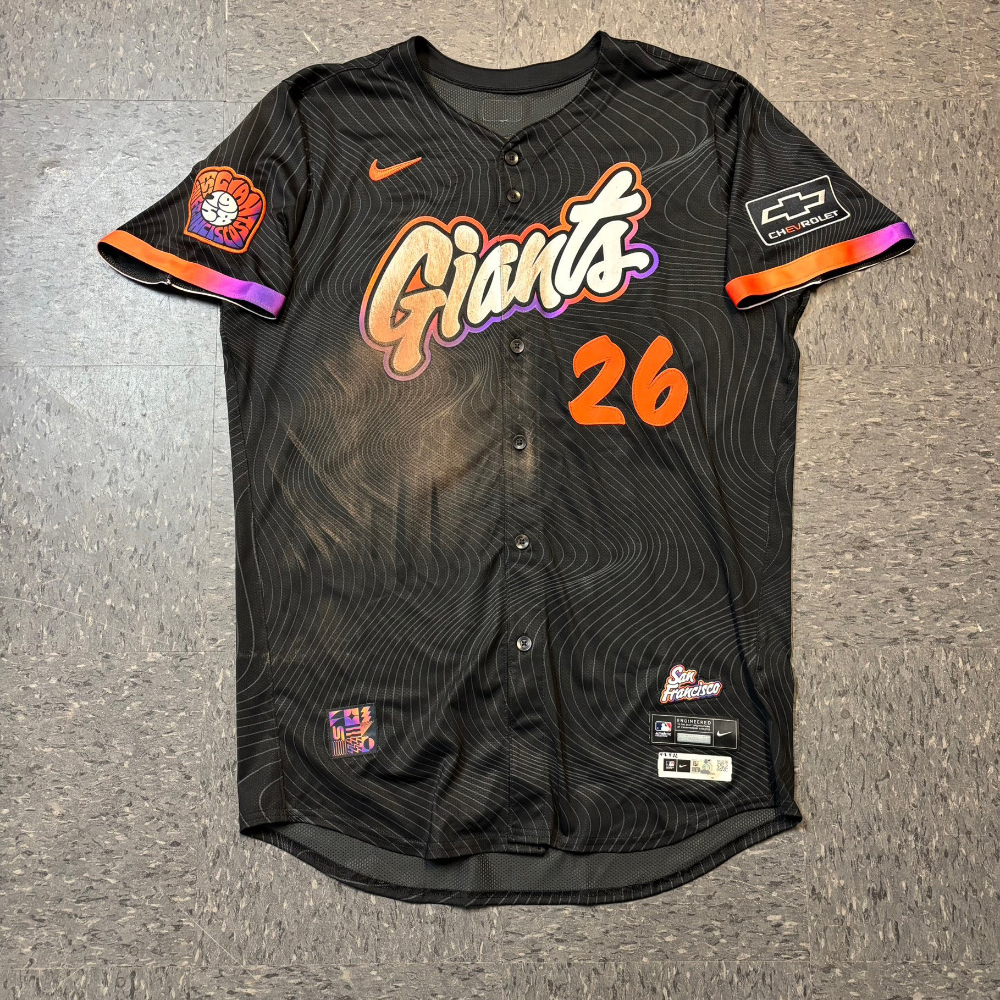新品 ラッセルノ ゴルフ リボーン ファイヤーボール ルチャ リメイク シャツF 2025 Game Used Jersey - CITY CONNECT 2.0 - #26 Matt Chapman - 1st