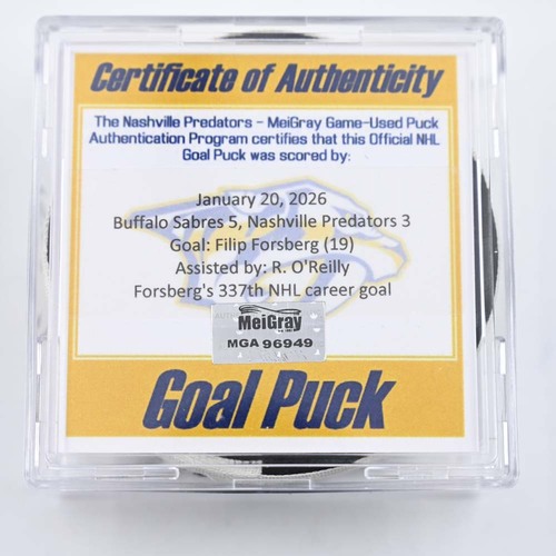 Image of Forsberg, Filip - Nashville Predators - January 20, 2026 vs. Buffalo Sabres (Predators Logo)