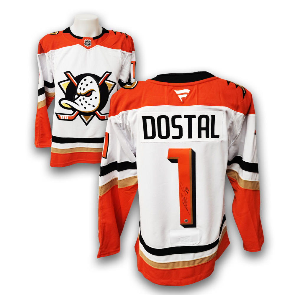 Lukas Dostal Autographed Anaheim Ducks Away Fanatics Premium Jersey