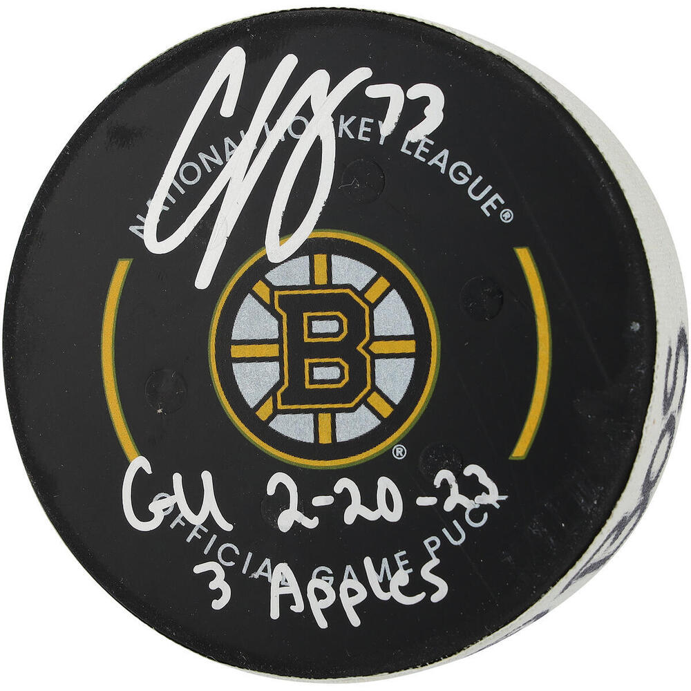 Charlie McAvoy Boston Bruins Autographed Game-Used Puck vs. Ottawa Senators on February 20, 2023 with Multiple Inscriptions