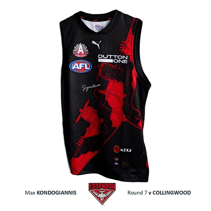 Photo of Max Kondogiannis #29 Essendon 2026 ANZAC Guernsey 