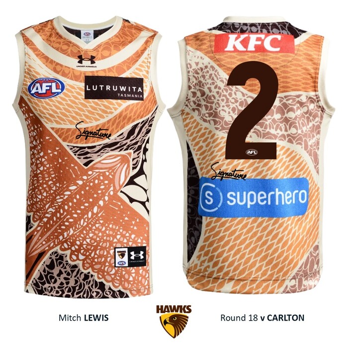 Photo of Mitch Lewis #2 Hawthorn 2026 Indigenous Match-Worn Guernsey