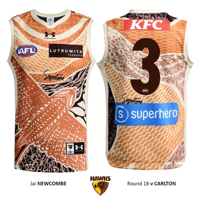 Photo of Jai Newcombe #3 Hawthorn 2026 Indigenous Match-Worn Guernsey