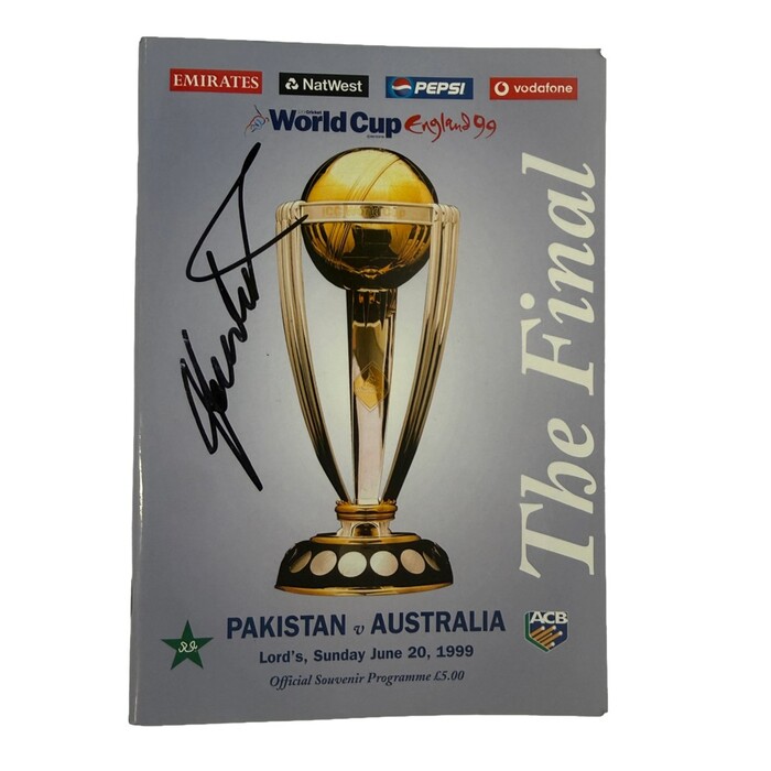 Photo of Shane Warne Signed 1999 Cricket World Cup Final Program