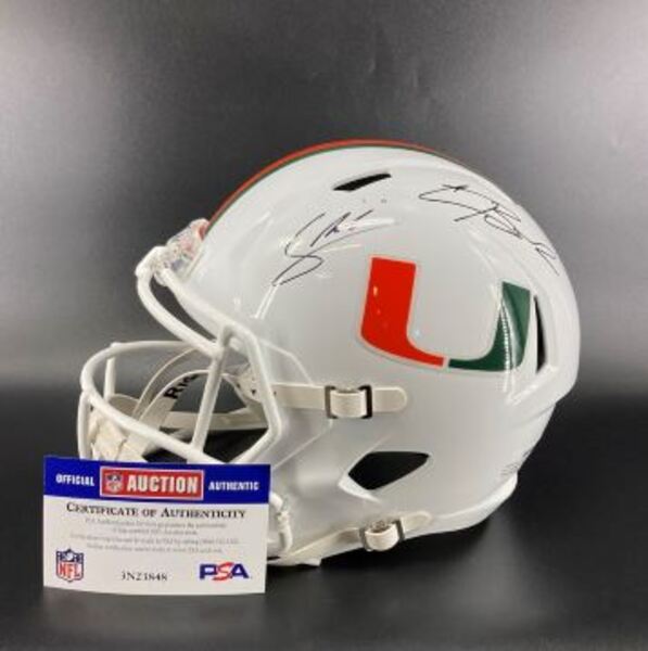 NFL - Hurricanes Multi-Sign Replica Speed Helmet Signed By Carson Beck A...
