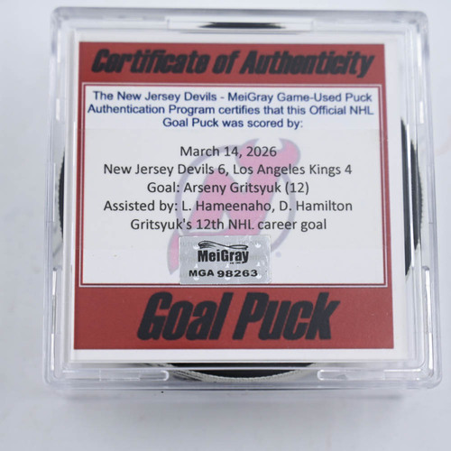 Image of Gritsyuk, Arseny - New Jersey Devils - March 14, 2026 vs. Los Angeles Kings (Devils Logo)