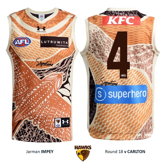 Photo of Jarman Impey #4 Hawthorn 2026 Indigenous Match-Worn Guernsey