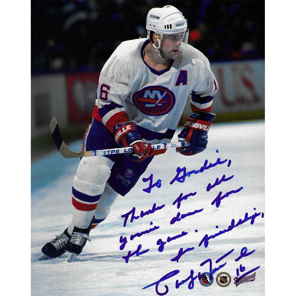 Pat Lafontaine Autographed New York Islanders 8X10 Photo - Personalized to Gordie Howe