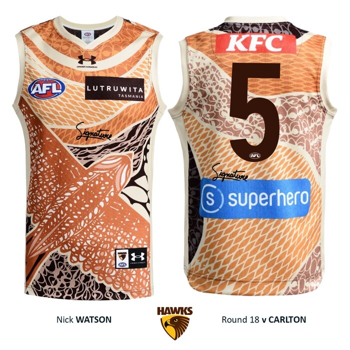 Photo of Nick Watson #5 Hawthorn 2026 Indigenous Match-Worn Guernsey