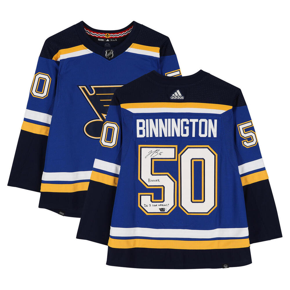 Jordan Binnington St. Louis Blues Autographed Blue Adidas Jersey with Multiple Inscriptions - Limited Edition 1 of 1 