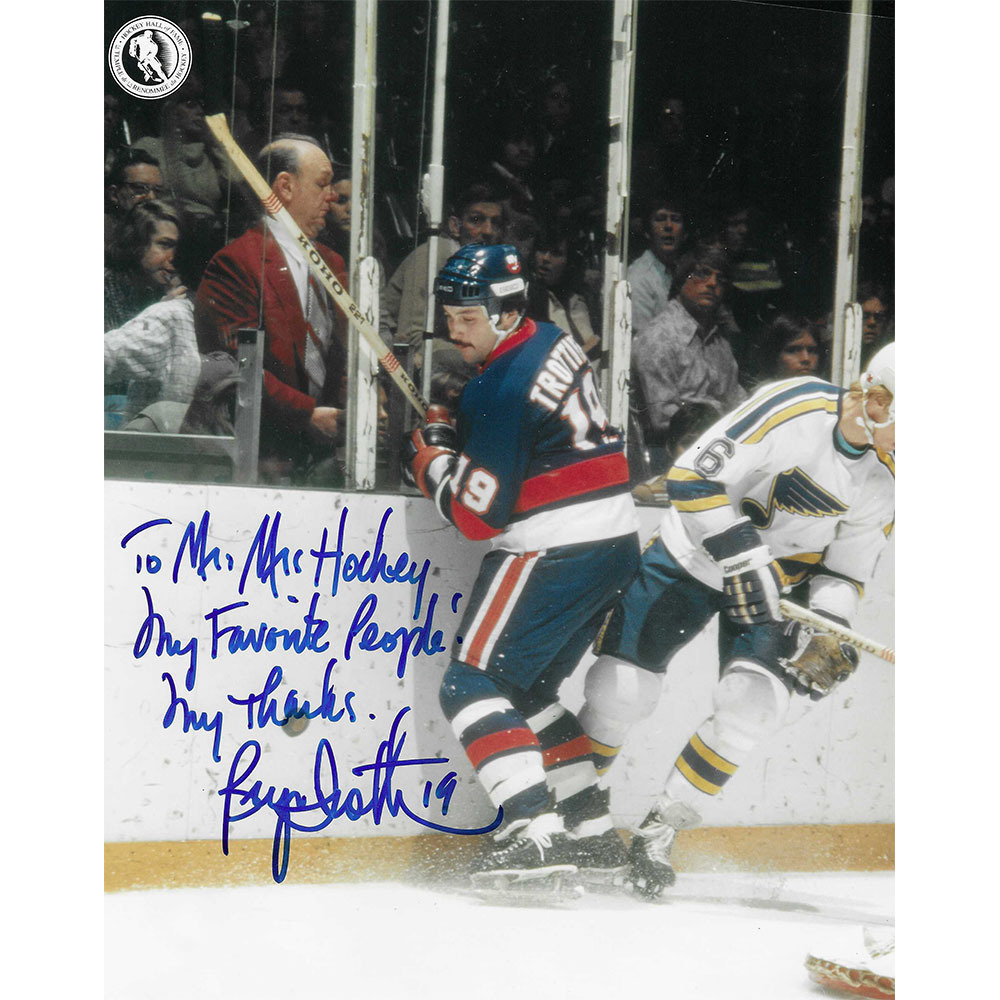 Bryan Trottier Autographed New York Islanders 8X10 Photo - Personalized to Gordie Howe