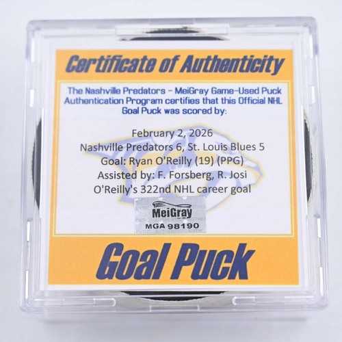Image of O'Reilly, Ryan - Nashville Predators - February 2, 2026 vs. St. Louis Blues (Predators Logo)