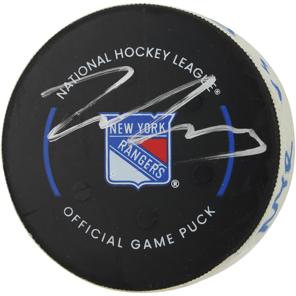 Will Cuylle New York Rangers Autographed Game-Used Puck vs. Philadelphia Flyers on April 11, 2024